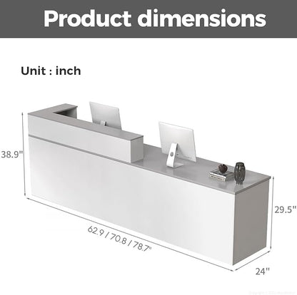 L Shape Reception Desk with Counter, Lockable Drawer, Keyboard Tray, and - Image 2