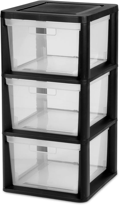 Black 3 Drawer Storage Tower, Plastic Organizer Cabinet - Image 8