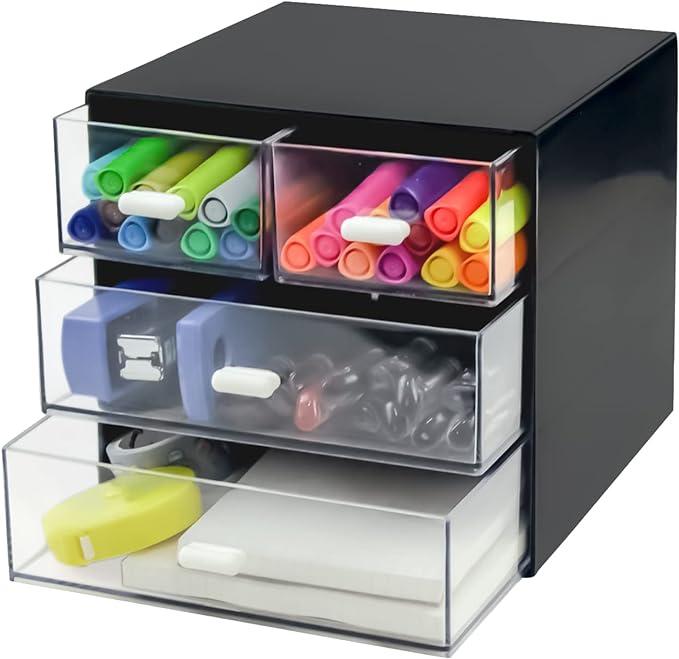 Desk Organizer with Drawer, Desk Storage Box, Plastic Office Stationery by Zuiaso