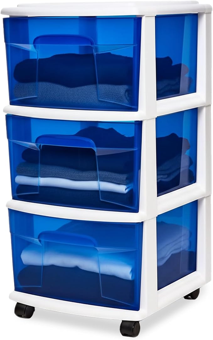 HOMZ 3-Drawer Storage Cart, Plastic Home & Office Organizer by Homz