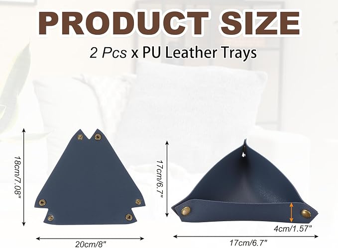 uxcell 2 Pcs Valet Tray for Women and Men, PU Leather Jewelry Tray Entryway - Image 2