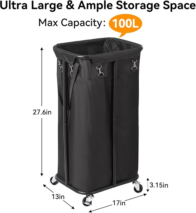 WOWLIVE 100L Rolling Laundry Hamper - Image 4