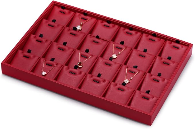 Oirlv Gorgeous Red Leather 24 Grid Jewelry Tray - Image 5