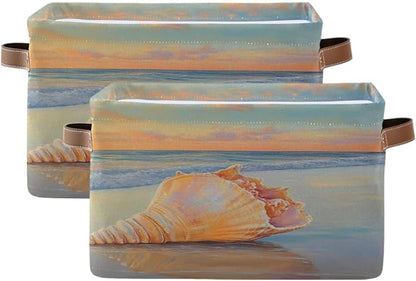 Golden Beach with Conch Shell Storage Bins Box Foldable Shelf Basket by Unknown