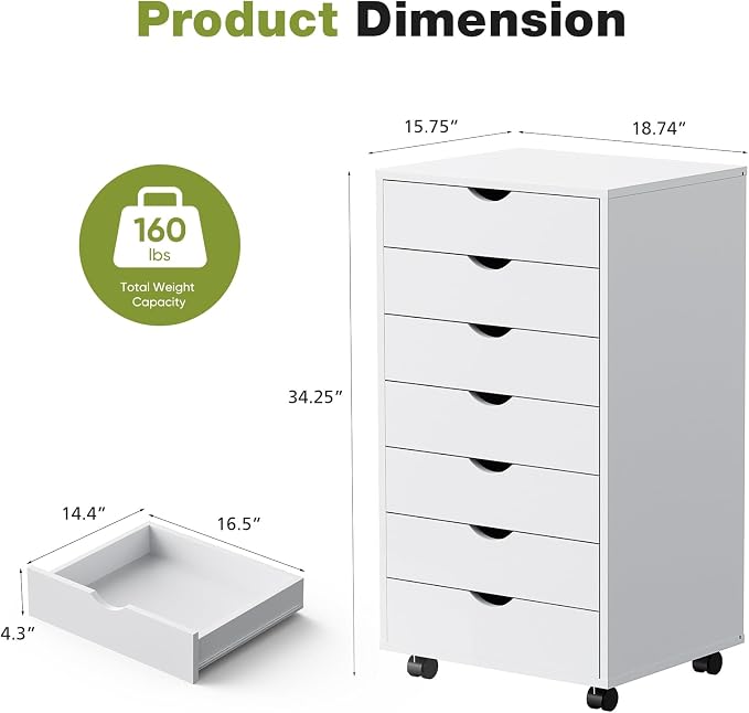 Sweetcrispy 7 Drawer Rolling Storage Cabinet - Image 3
