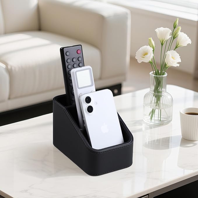 PU Leather Remote Control Holder, Small Desk Organizer Office Supply Bedside - Image 2