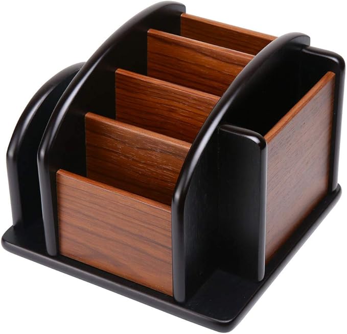 Wooden Desk Organizer, Desktop Office Supplies Storage Remote Control Caddy by Siveit
