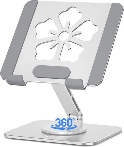 Tablet Stand for iPad, 360° Rotating Aluminum Foldable Holder – Adjustable Desk by Axbima