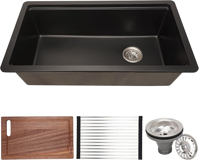 33 Inch Granite Undermount Kitchen Sink, TECASA Utility Composite Single Bowl - Image 2