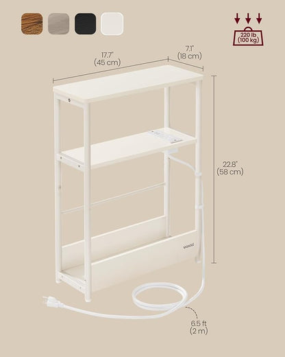 VASAGLE Side Table with Charging Station, Narrow End Table, 3-Tier Nightstand - Image 3