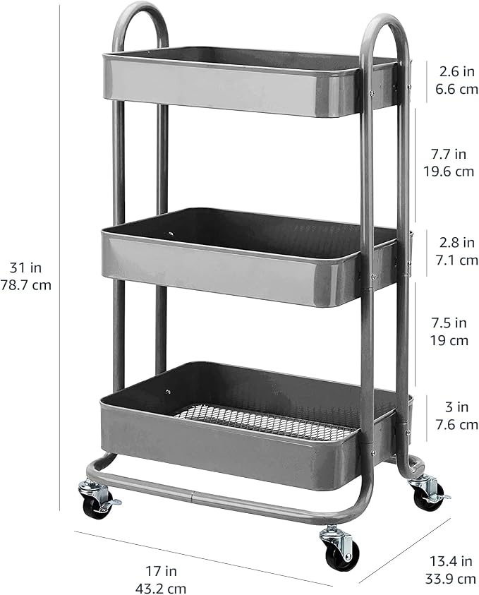 Amazon Basics 3-Tier Rolling Utility or Kitchen Cart, Lockable Wheels - Image 5