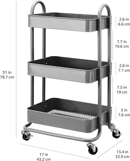 Amazon Basics 3-Tier Rolling Utility or Kitchen Cart, Lockable Wheels - Image 5