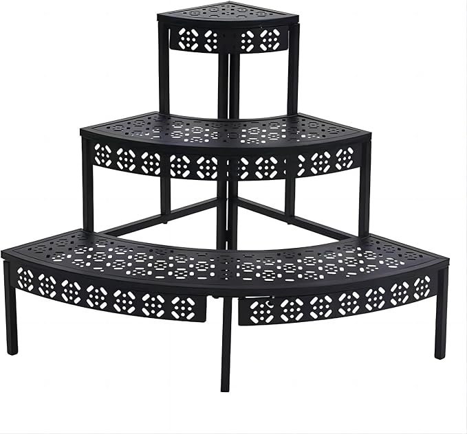 3 Tier Metal Plant Stand, Rectangle or Round Decorative Flower Step, Garden by Qusimi