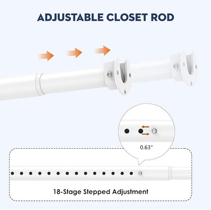 Heavy Duty Closet Rod, Adjustable 17-74 in, 1.3" Diameter | White, Suitable - Image 2