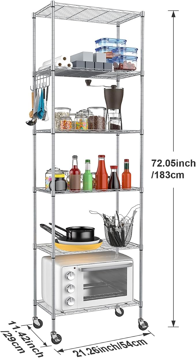 Homdox 6-Tier Storage Shelf Wire Shelving Unit Free Standing Rack Organization - Image 3