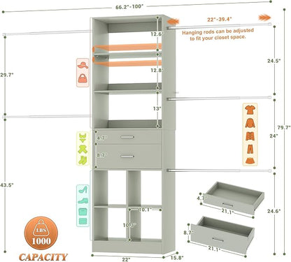 Besiost Closet System, 4-8 FT Closet Organizer Tower - Image 3