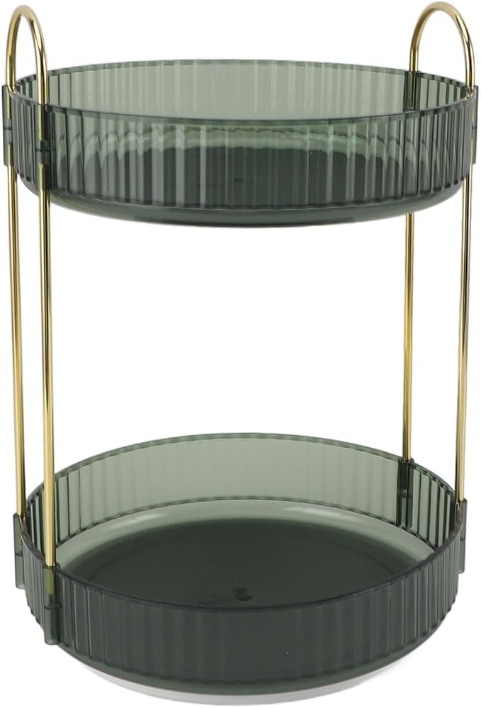Makeup Organizer Rack 2 Tier 360 Deg Rotation Space Saving Cosmetic Countertop - Image 4