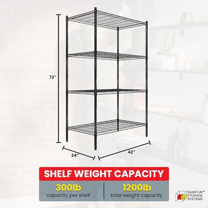 Quantum Storage Systems RWR72-2442LDBK Adjustable Wire Black Epoxy 4 Shelves - Image 3