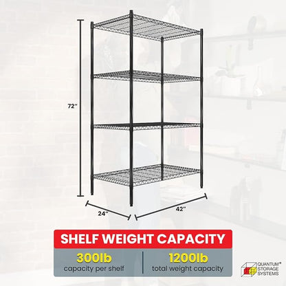 Quantum Storage Systems RWR72-2442LDBK Adjustable Wire Black Epoxy 4 Shelves - Image 3