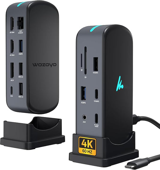 Type C 14 in 1 Wozoyo Docking Station, PD 100W, 2X4K@60Hz HDMI, 4K DisplayPort by Wozoyo