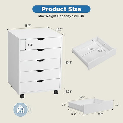 OLIXIS 5 Drawer File Cabinet on Wheels, Printer Stand | Fits Under Desks - Image 3