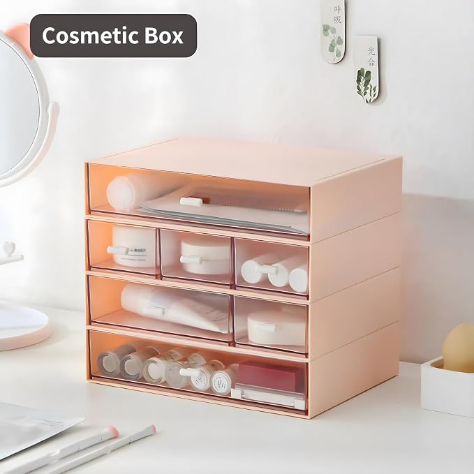 Desktop Organiser with 5 Drawers, Stackable Plastic Storage Box on Desk - Image 4
