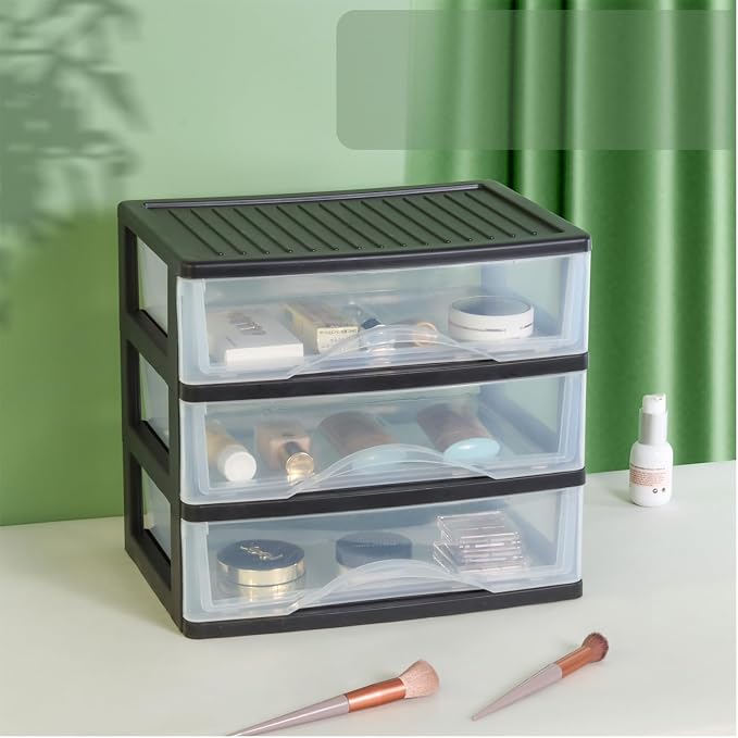 BYCY Medium 3 Drawer Plastic Clear Stacking Desktop Organizer - Image 2
