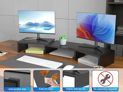 Dual Monitor Stand for Desk, Metal Computer Stand, Desk Shelf Riser, Desktop - Image 5