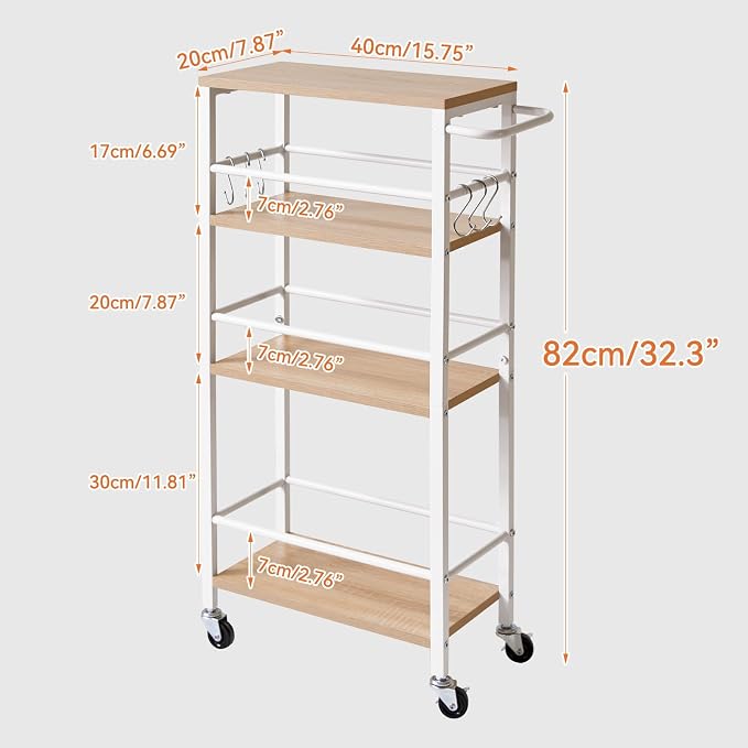 IBUYKE 7.8" Slim Rolling Cart, 4 Tier Metal Kitchen Laundry Storage Cart - Image 6