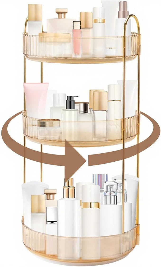 360 Rotating Makeup Organizer, 3 Tier Countertop Storage, Fits Cosmetics - Image 2
