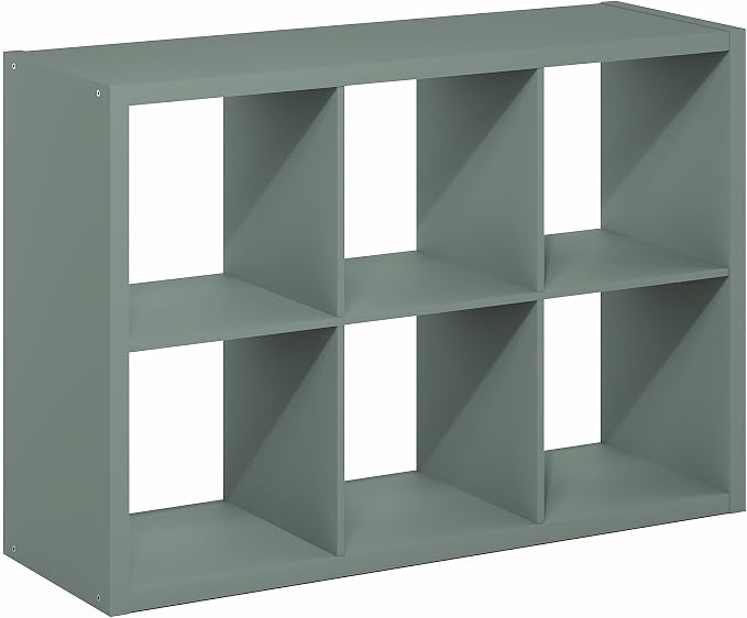 Furinno Cubicle 6-Cube Book Shelf, Extra Thick Frame Bookshelf, Sage Green | - Image 9