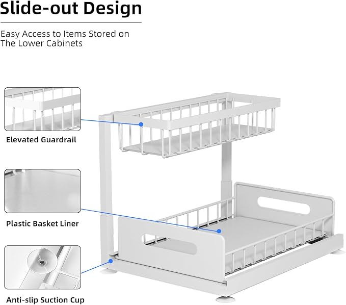 2-Tier Under Sink Slide Out Organizer, Pull Out Cabinet Storage Shelf - Image 3