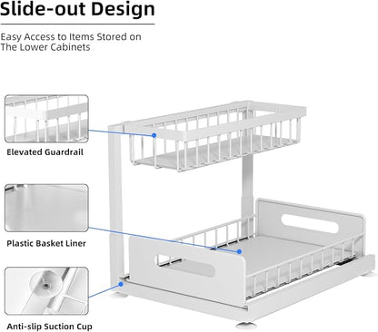 2-Tier Under Sink Slide Out Organizer, Pull Out Cabinet Storage Shelf - Image 3