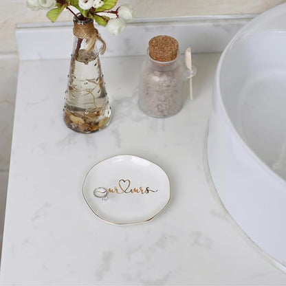 Mr.& Mrs Wedding Ring Dish-Jewelry Dish Tray-Ceramic White - Image 2