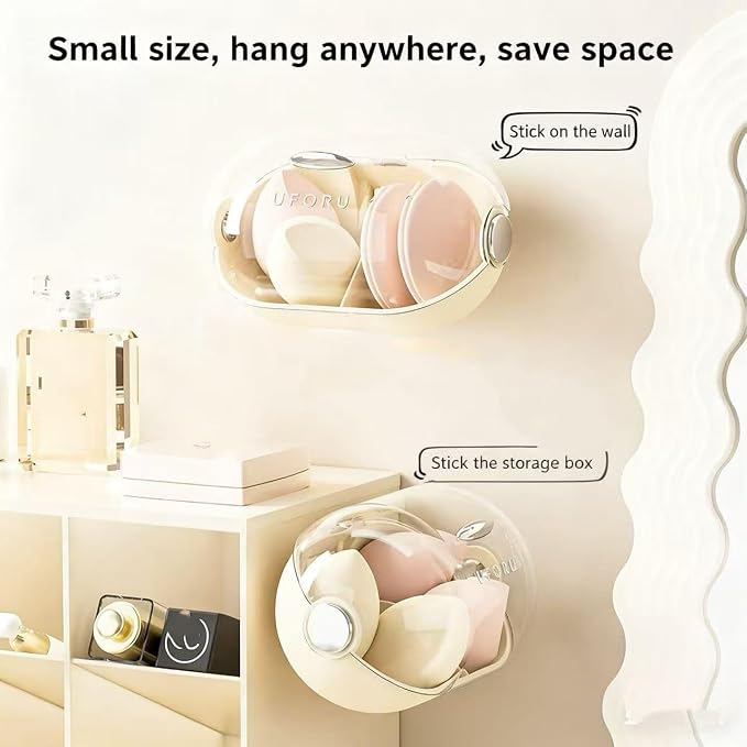 Makeup Sponge Storage Case Wall-Mounted No-Drill Makeup Sponge Holder 2-Tier - Image 5