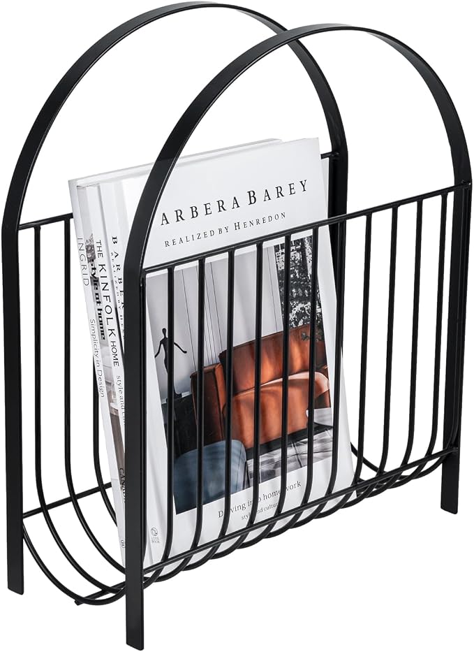 MyGift Deluxe Mid Century Metal Wire Magazine Rack in Matte Black Finish by MyGiftHome