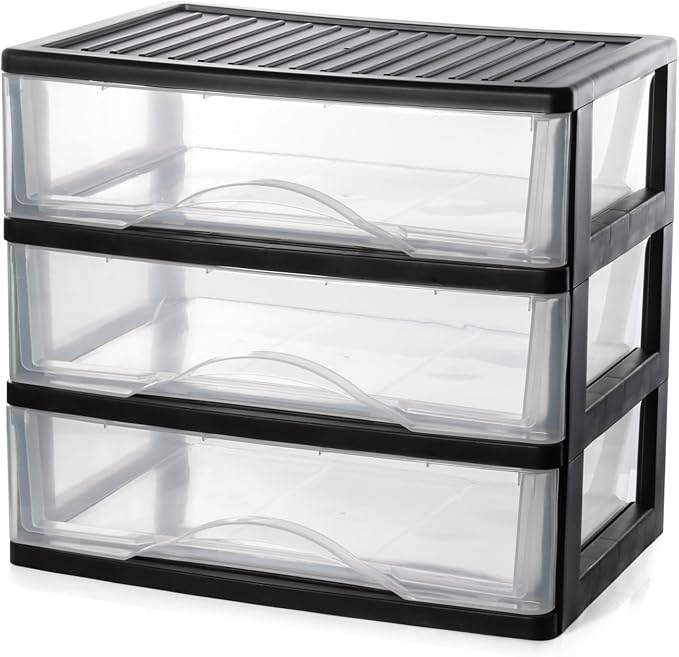 BYCY Medium 3 Drawer Plastic Clear Stacking Desktop Organizer by BYCY