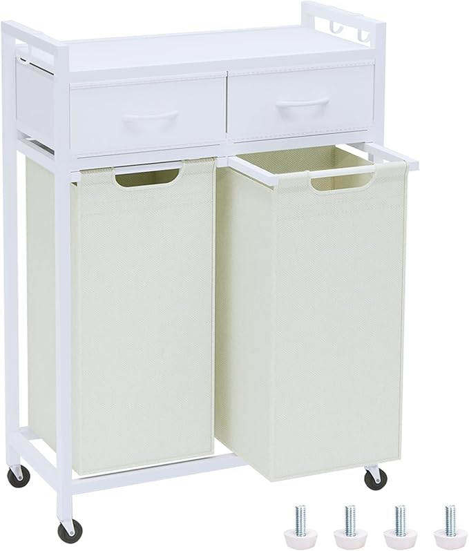 Laundry Hamper, Laundry Sorter 2 Section, Rolling Laundry Basket by Timberer