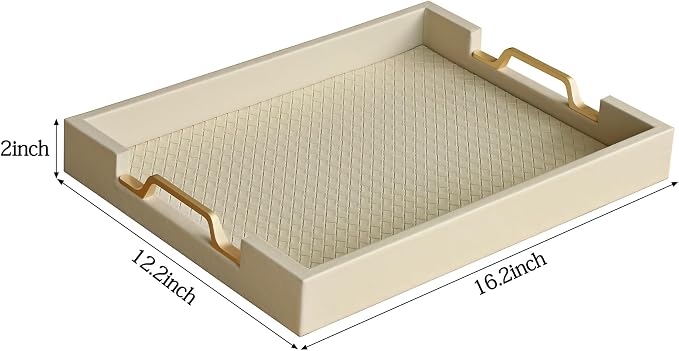 HofferRuffer Faux Leather Rectangle Serving Tray Decor Platter - Image 2