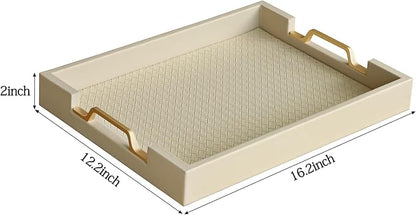 HofferRuffer Faux Leather Rectangle Serving Tray Decor Platter - Image 2
