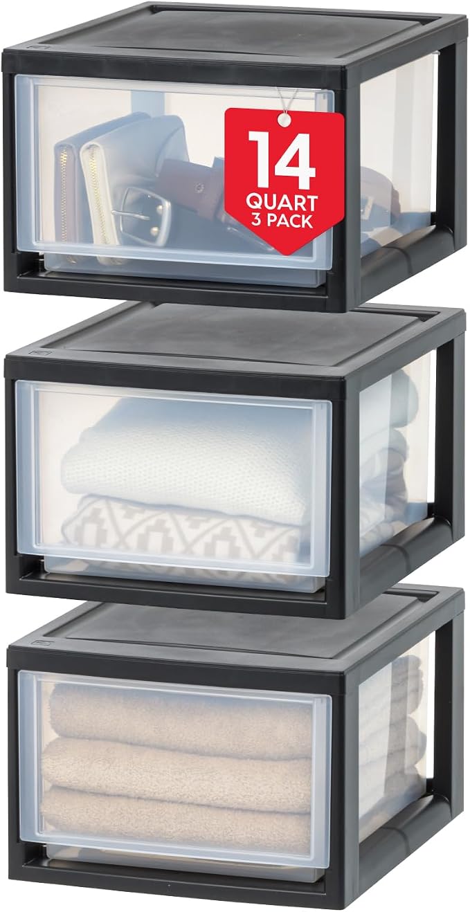 IRIS USA 14.5 Qt. Plastic Drawer Storage Organizer Stacking Drawers, Stackable by IRISUSA