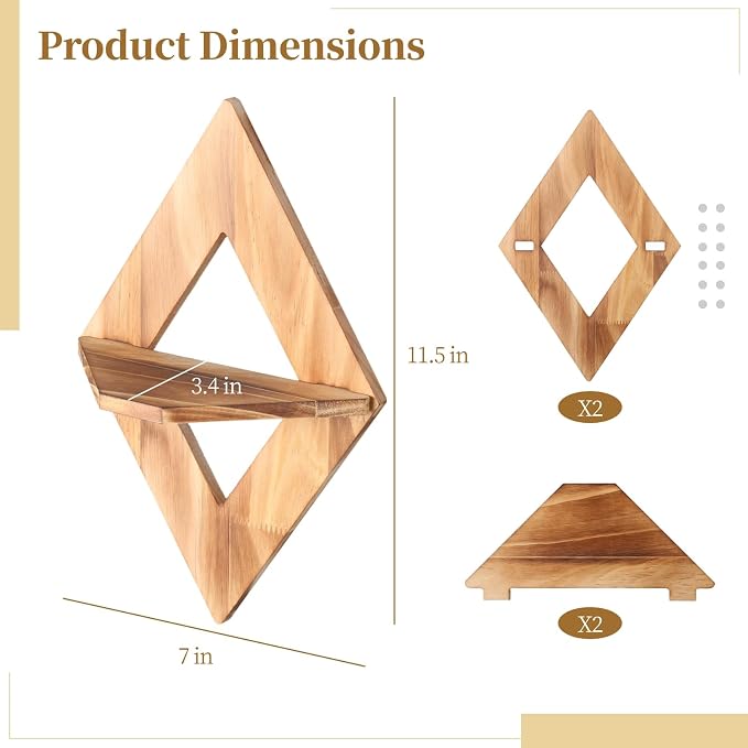 Rhombic Charcoal Shelf, Wooden Planter Wall Shelves Floating, Decorative - Image 5