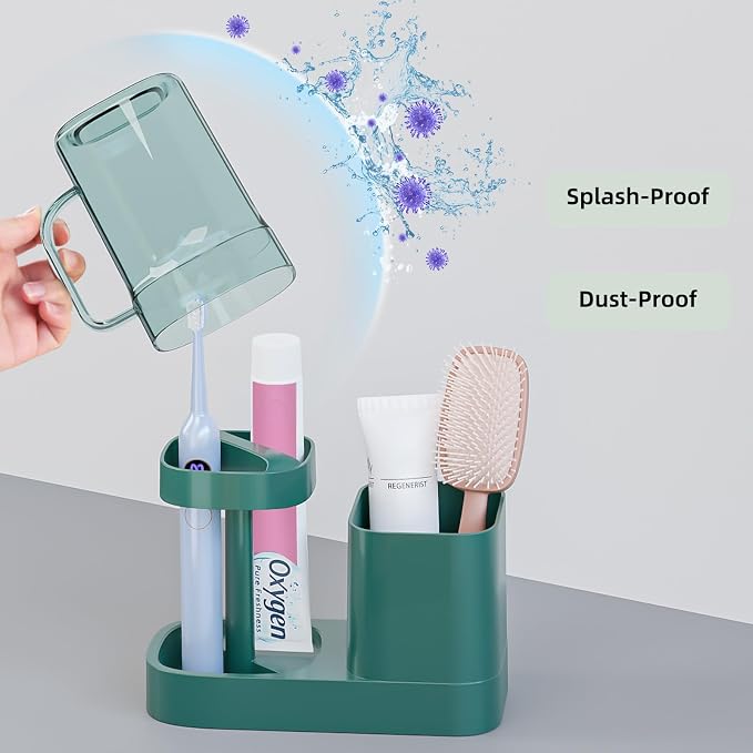 Toothbrush Holder with Cup/Cover Contains 2 Slots, Bathroom Counter Organizer - Image 2