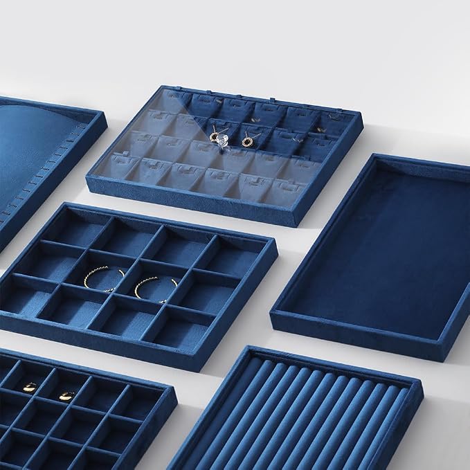 Velvet Stackable Jewelry Display Tray, 24 Grid Earring Ring Storage Tray - Image 5