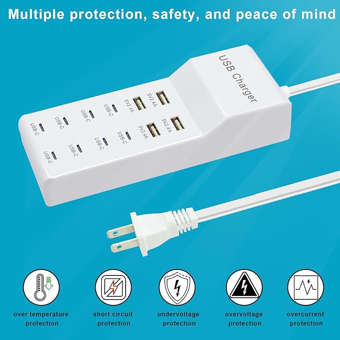 USB C Power Strip USB Charging Station 4 USB-A Ports and 8 USB-C Ports Multiple - Image 6