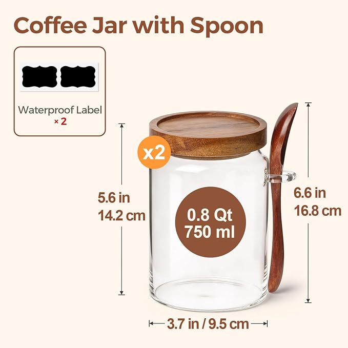 ComSaf of 2 Glass Coffee Canister, Airtight Coffee Container - Image 2