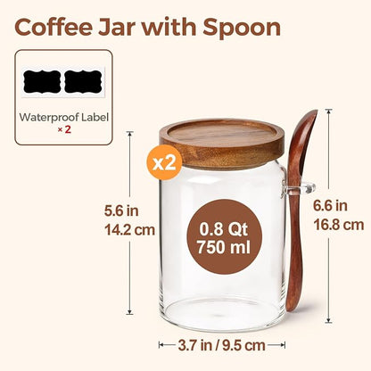 ComSaf of 2 Glass Coffee Canister, Airtight Coffee Container - Image 2