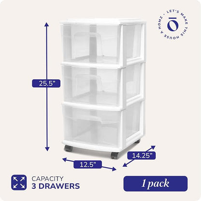 HOMZ Drawer Tower, 3-Tier Rolling Storage Cart - Image 3