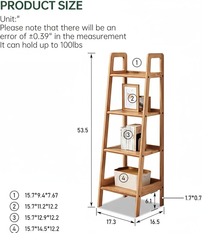 100% Solid Oak 4 Tier Ladder Shelf, Small Bookshelf, Ladder Bookshelf, Bookcase - Image 2