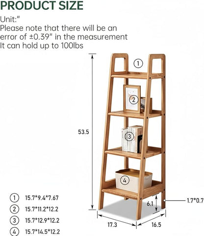 100% Solid Oak 4 Tier Ladder Shelf, Small Bookshelf, Ladder Bookshelf, Bookcase - Image 2